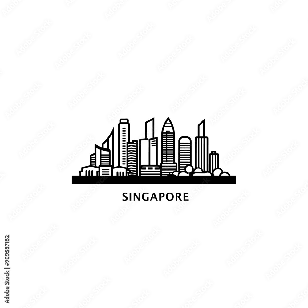 Asia Singapore modern city landscape skyline panorama silhouette shape vector logo banner Asia Singapore modern city landscape skyline panorama silhouette shape vector logo banner