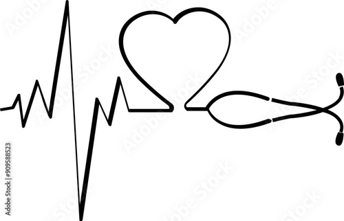 Illustration of a black stethoscope with a heart vector