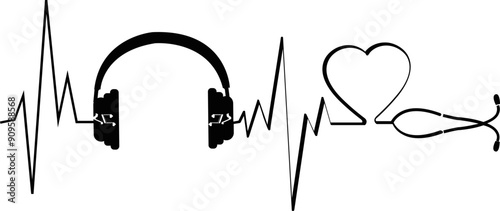 headphones with ECG EKG lines design illustration vector
