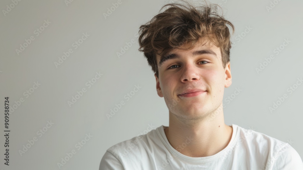 Young adult with a gentle smile looking at the camera Young adult with a gentle smile looking at the camera