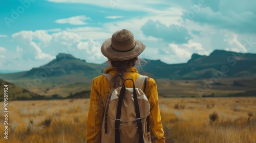 Portrait of a traveler experiencing the discovery of new cultures and landscapes