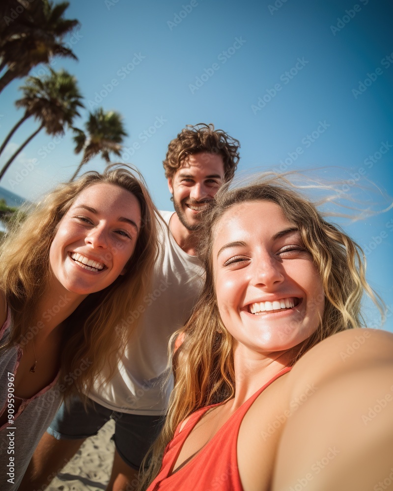 Happy Friends Taking a Selfie on the Beach Happy Friends Taking a Selfie on the Beach