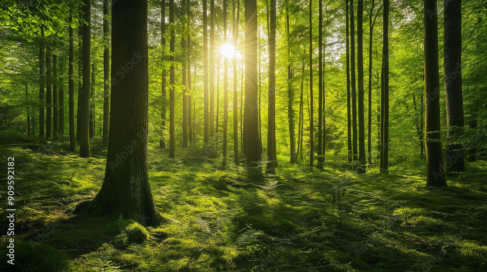 sun rays in the forest during morning sun rays in the forest during morning