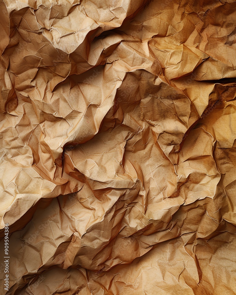 Crumpled recycle paper texture, abstract brown background, high detail, photorealistic