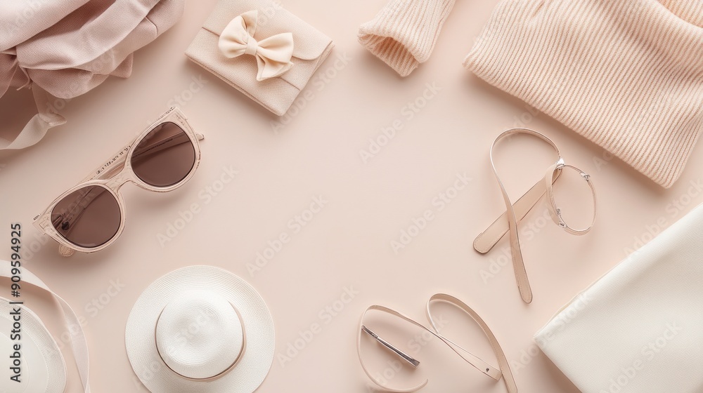 Beige and Cream Accessories Flat Lay Beige and Cream Accessories Flat Lay