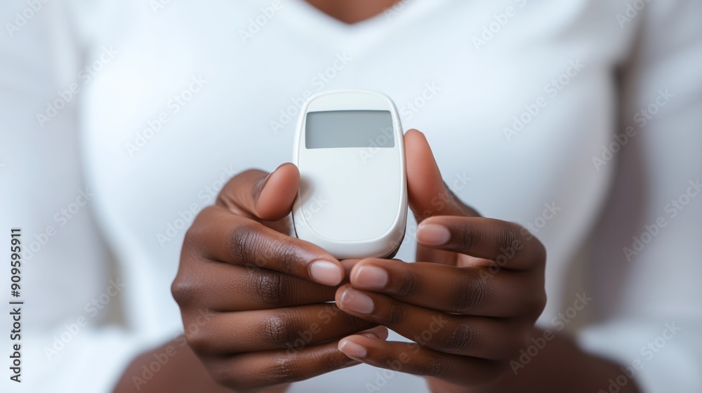 A person checks blood sugar levels using a glucometer A person checks blood sugar levels using a glucometer