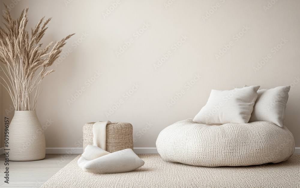Serene minimalist interiors in warm tones with minima furniture and ornaments. Residential interior design composition with copyspace. Serene minimalist interiors in warm tones with minima furniture and ornaments. Residential interior design composition with copyspace.