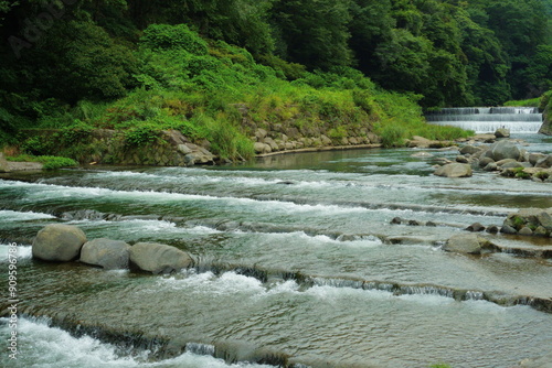 日本の川 箱根湯本に流れる早川 流れが緩やかなポイント