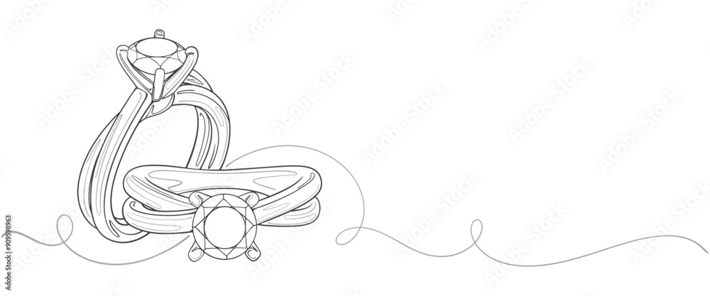 Diamond rings line art style vector illustration Diamond rings line art style vector illustration