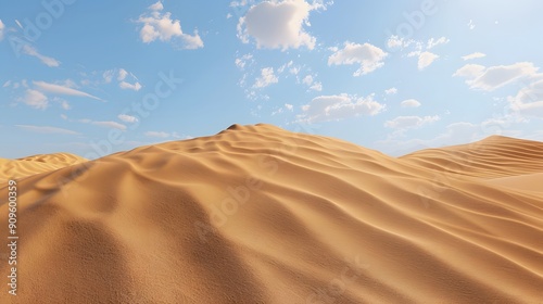 Arid desert terrain with dramatic sand dunes under the midday sun photo