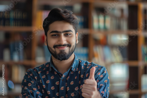 happy young indian student showing thumb up