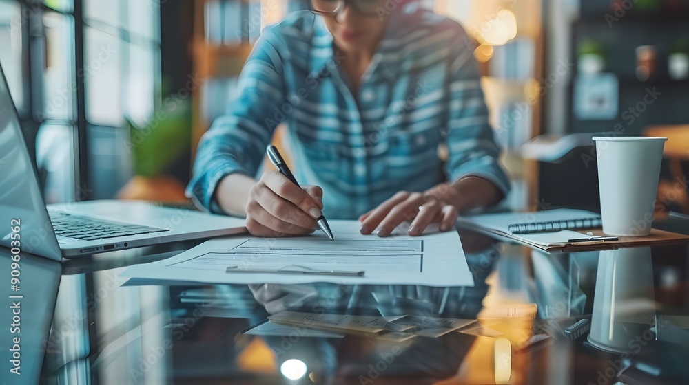 Insurance Agent Assisting Client with Digital Signatures in Efficient Modern Office Environment Insurance Agent Assisting Client with Digital Signatures in Efficient Modern Office Environment