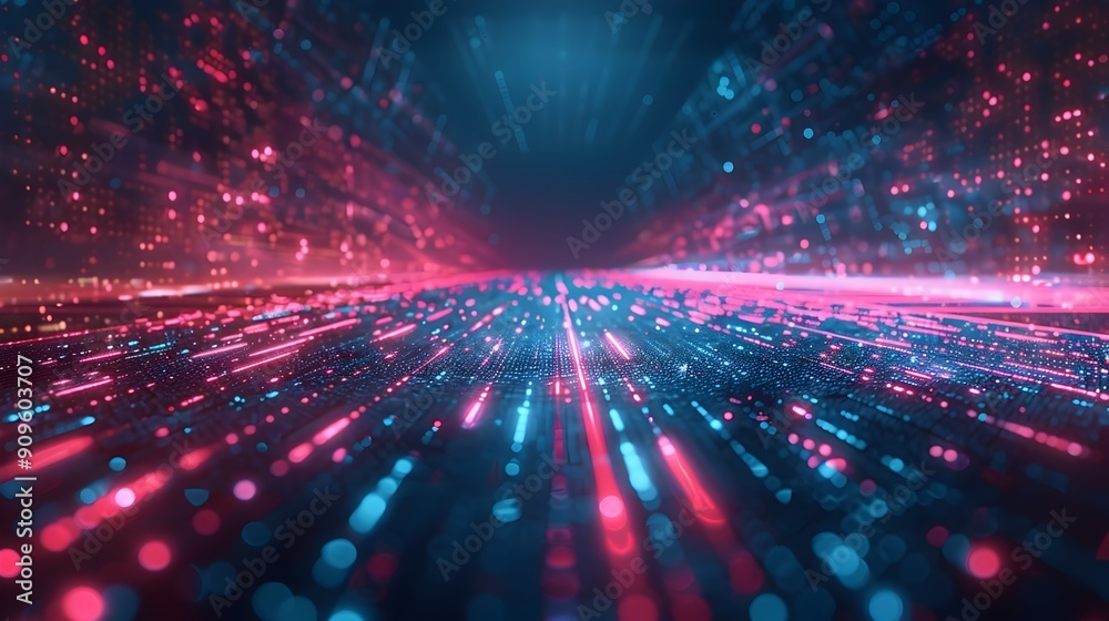 Futuristic Digital Landscape with Neon Aesthetics and Holographic Data Streams Futuristic Digital Landscape with Neon Aesthetics and Holographic Data Streams
