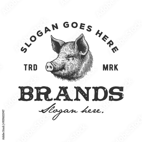 pig pork vintage logo hand drawn vector template illustration 