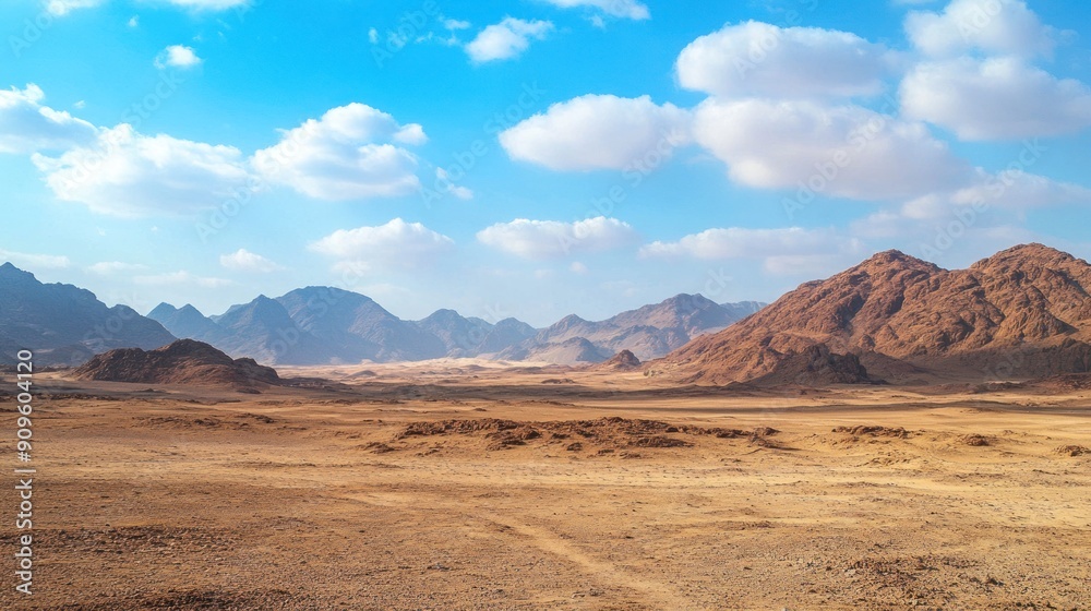 Desert Landscape with Mountain Range and Cloudy Sky Desert Landscape with Mountain Range and Cloudy Sky