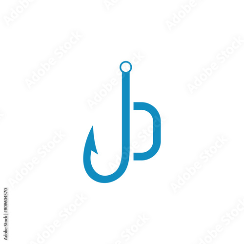 a combination of a fishing hook and a blue alphabet or initial or letter photo