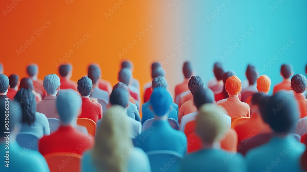 Obraz premium Audience of Miniature People Back View.