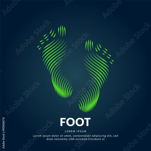 Human  footprint line art structure. simple footprint Vector logotype illustration on dark background.  foot logo vector template suitable for organization, company, or community. EPS 10