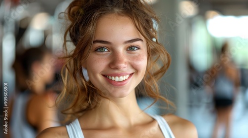 Smiling Young Woman With Long Hair in Fitness Center During Daytime Workout