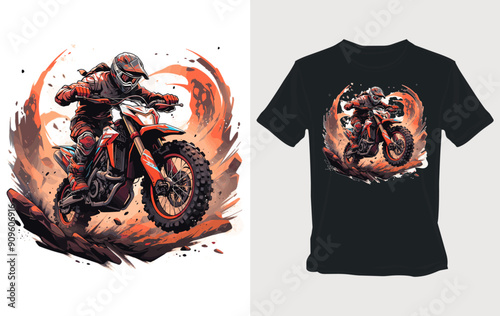 Motocross Rider in Action on a T-Shirt Design