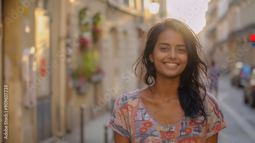 Young beautiful indian woman giving happy expression