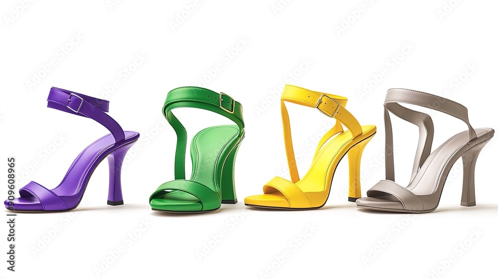 Lineup of Five High-Heeled Shoes in Various Colors for Fashion and Retail Display Lineup of Five High-Heeled Shoes in Various Colors for Fashion and Retail Display