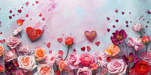 Valentine's Day Celebration: Flowers and Heart Decor, Romantic Valentine: Beautiful Flowers and Hearts Display