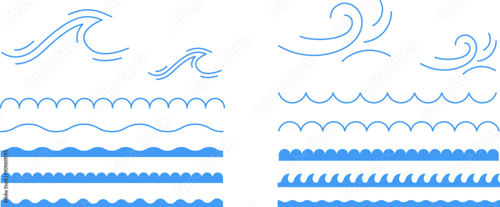 Water wave, sea wave, Wavy line set. Line water waves icon, sign vector. Zigzag line. Water logo, symbol or sign vector collection. Water wave, sea wave, Wavy line set. Line water waves icon, sign vector. Zigzag line. Water logo, symbol or sign vector collection.