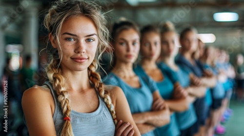 Group of Fit Young Women Working Out Together in a Gym During a Motivating Fitness Class