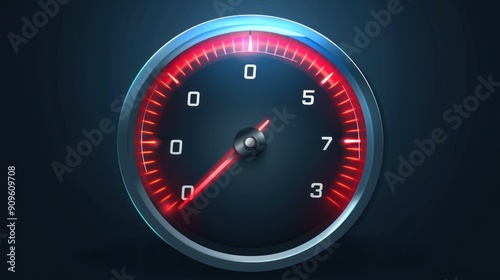 Speedometer Gauge with Red Needle and Illuminated Scale