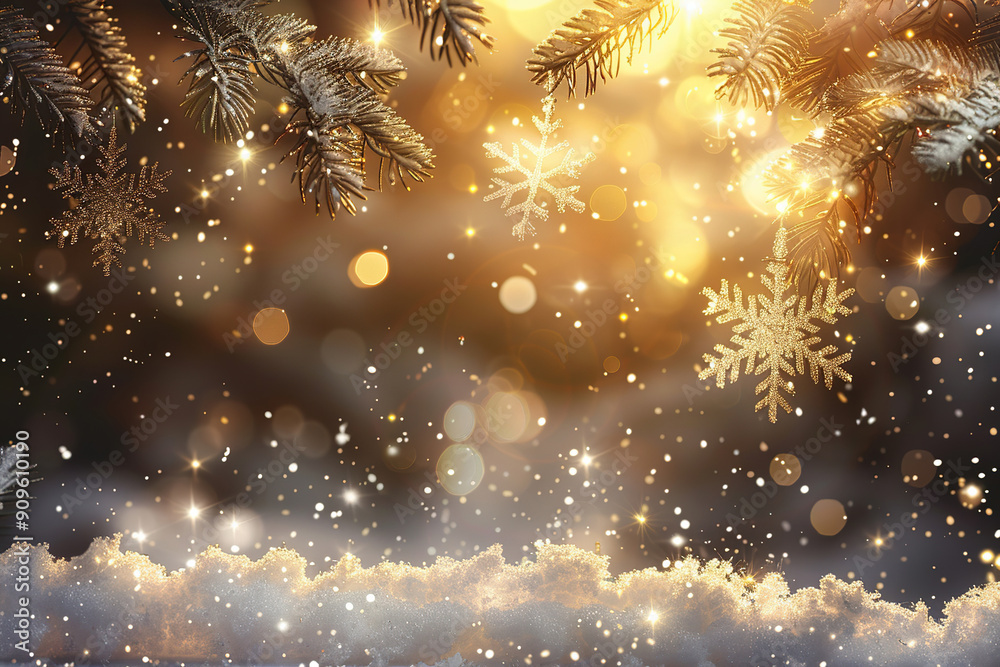 Fototapeta premium Christmas greeting card with bright winter holiday snowflake and New Year background