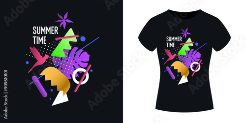 An illustration for clothes. Print on the T-shirt. Modern fashion illustration. A vector graphic image. A template for placing an illustration on clothes.