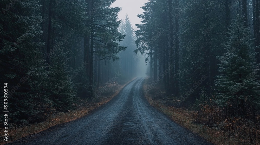 Winding Road Through a Misty Forest Winding Road Through a Misty Forest
