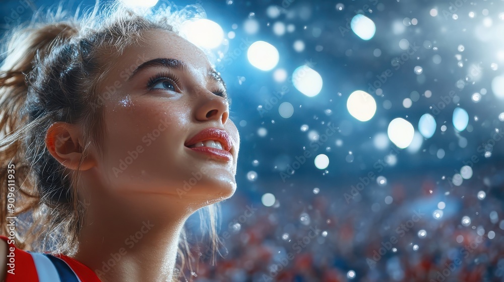Close-up portrait of a cheerleader shouting a cheer. Close-up portrait of a cheerleader shouting a cheer.
