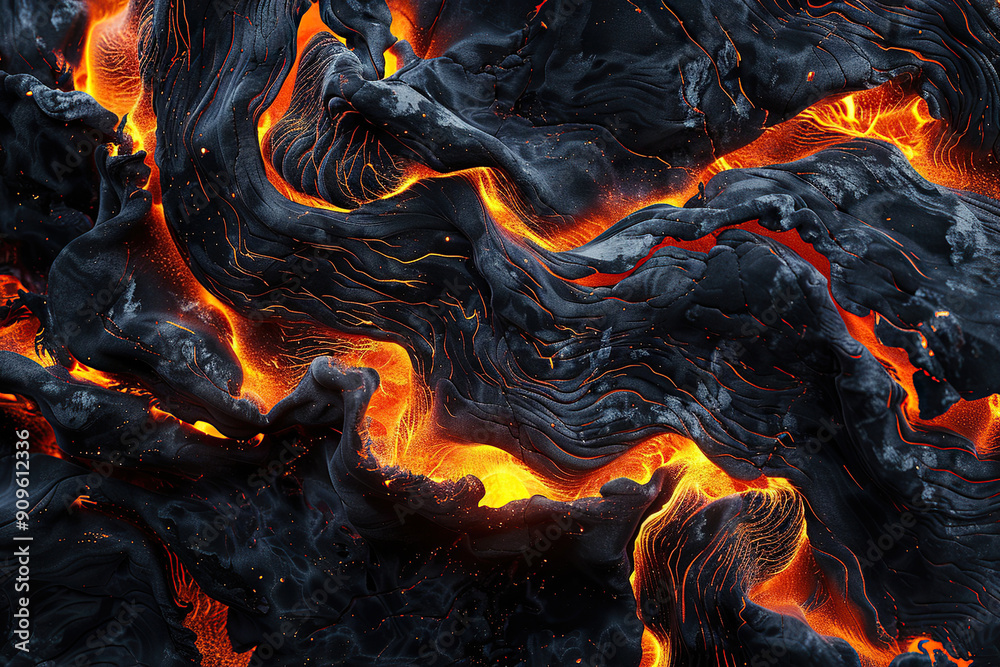 Generative ai on theme of erupting volcano with cascading hot lava surrounded thick white smoke Generative ai on theme of erupting volcano with cascading hot lava surrounded thick white smoke