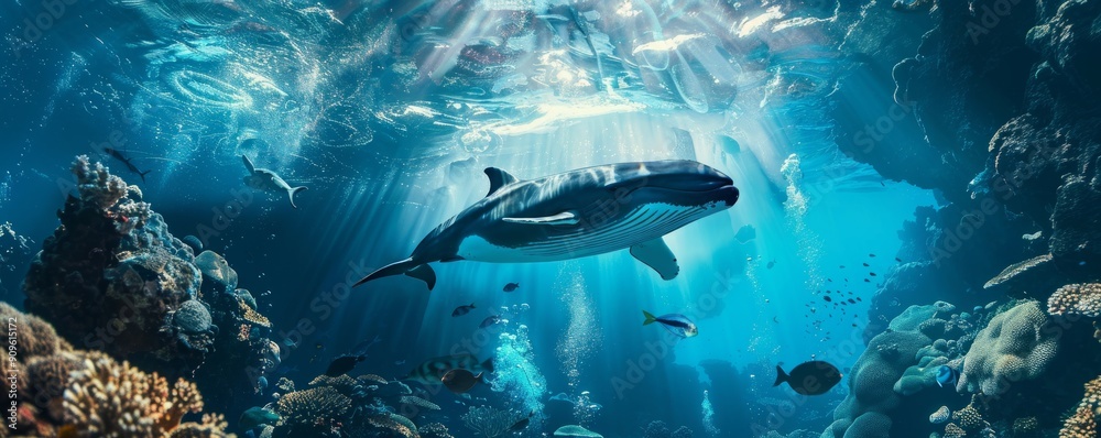Fototapeta premium Ocean Odyssey: Underwater Adventure, 4K hyperrealistic photo