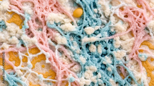 Vibrant bacteria exhibit intricate patterns and colors, showcasing their diverse forms and interactions in a laboratory setting