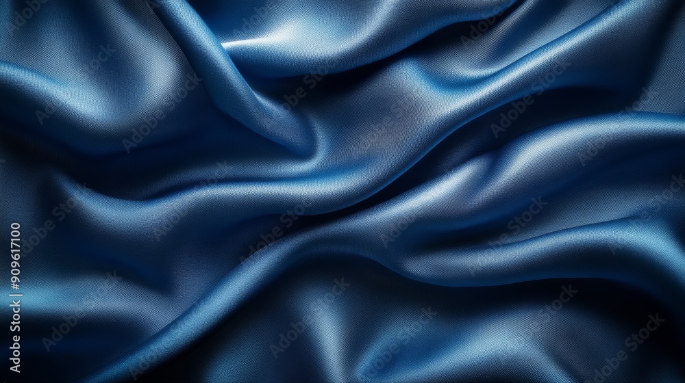 Smooth blue silk fabric with delicate folds, close-up texture. Luxury and elegance concept Smooth blue silk fabric with delicate folds, close-up texture. Luxury and elegance concept