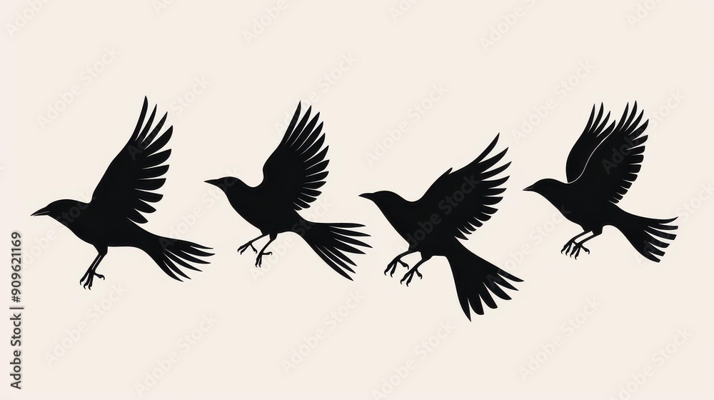 Obraz premium A serene silhouette of birds in harmony, captured in a striking contrast against a clean, clear backdrop. Perfect for nature lovers.