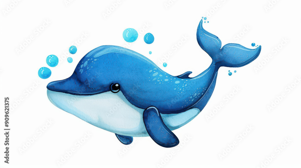 Obraz premium A charming watercolor depiction of a whale, showcasing soft hues and playful details that charm every viewer.