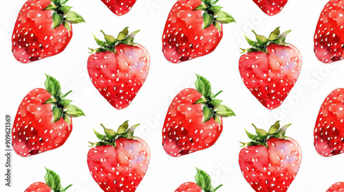 Whimsical strawberry pattern in watercolor. Perfect for summer designs, this handpainted print adds a fresh, fruity flair.