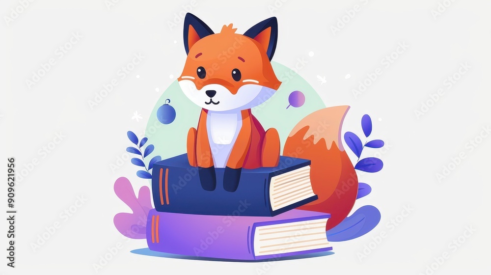 Obraz premium Meet a charming fox who loves books, sparking imagination and joy in every adventure within the pages of a story.
