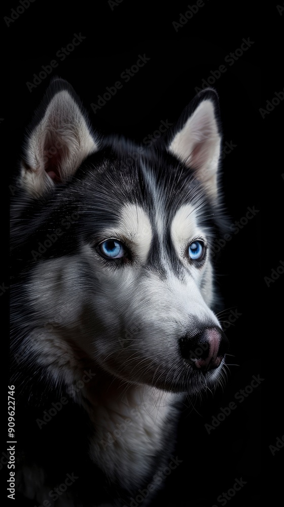 Close-up Head of peeking Siberian Husky Dog with blue eyes on Isolated Black Background, Front view ,reaslistic,hd, copy space with generative ai Close-up Head of peeking Siberian Husky Dog with blue eyes on Isolated Black Background, Front view ,reaslistic,hd, copy space with generative ai