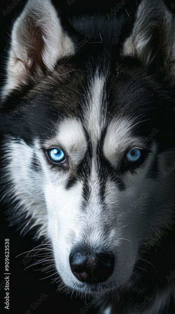 Close-up Head of peeking Siberian Husky Dog with blue eyes on Isolated Black Background, Front view ,reaslistic,hd, copy space with generative ai Close-up Head of peeking Siberian Husky Dog with blue eyes on Isolated Black Background, Front view ,reaslistic,hd, copy space with generative ai