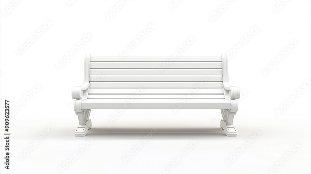 On a white background, White Park BenWhite Park Bench on White Background On a white background, White Park BenWhite Park Bench on White Background