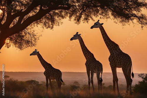 south sunset large africa african giraffes park mammal kenya wild sunrise savanna silhouette animal sky tree sunny eltern grass graphic offspring morning drawing dusk sun father cloud countryside
