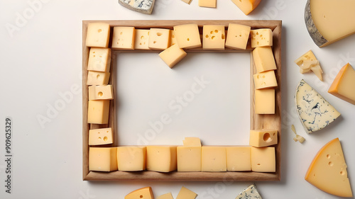 Frame made of cheese, space for text. Generative AI photo