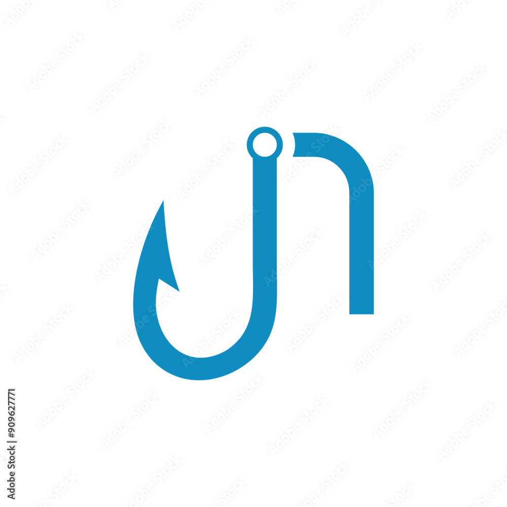 a combination of a fishing hook and a blue alphabet or initial or letter a combination of a fishing hook and a blue alphabet or initial or letter