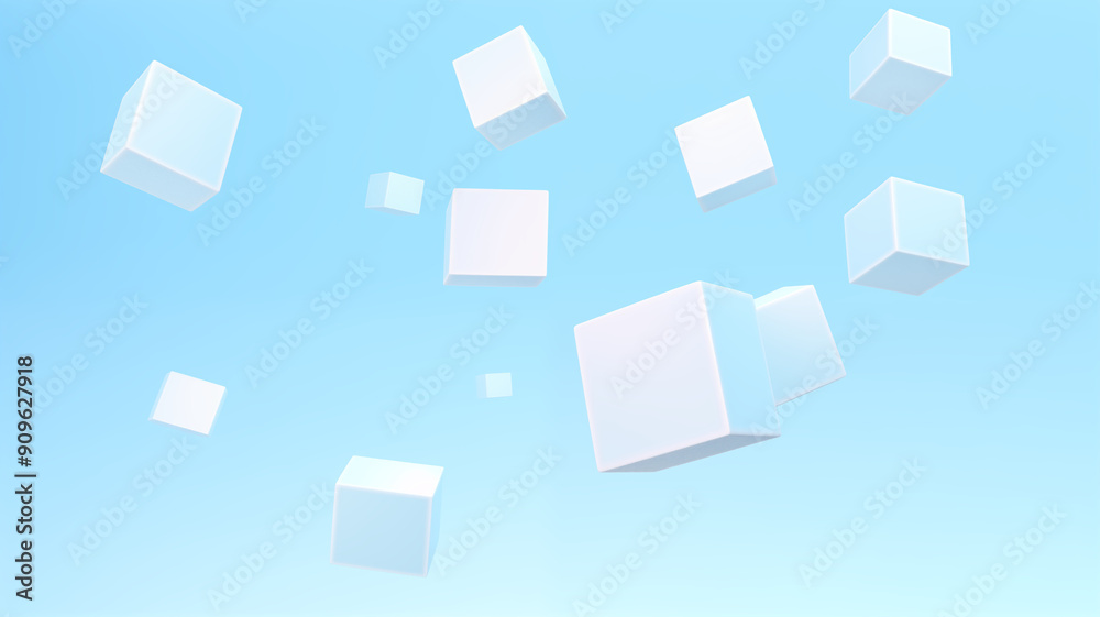 Floating Cubes with a Glossy Finish on a Plain Pastel Blue Background, Concept of Abstract Minimalism and Modern Design. Generative AI Floating Cubes with a Glossy Finish on a Plain Pastel Blue Background, Concept of Abstract Minimalism and Modern Design. Generative AI