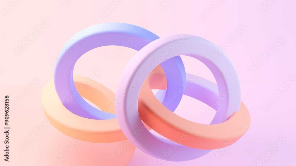 3D Render of Interlocking Geometric Rings in Different Colors on a Plain Pastel Background, Concept of Abstract Minimalism and Modern Art. Generative AI 3D Render of Interlocking Geometric Rings in Different Colors on a Plain Pastel Background, Concept of Abstract Minimalism and Modern Art. Generative AI